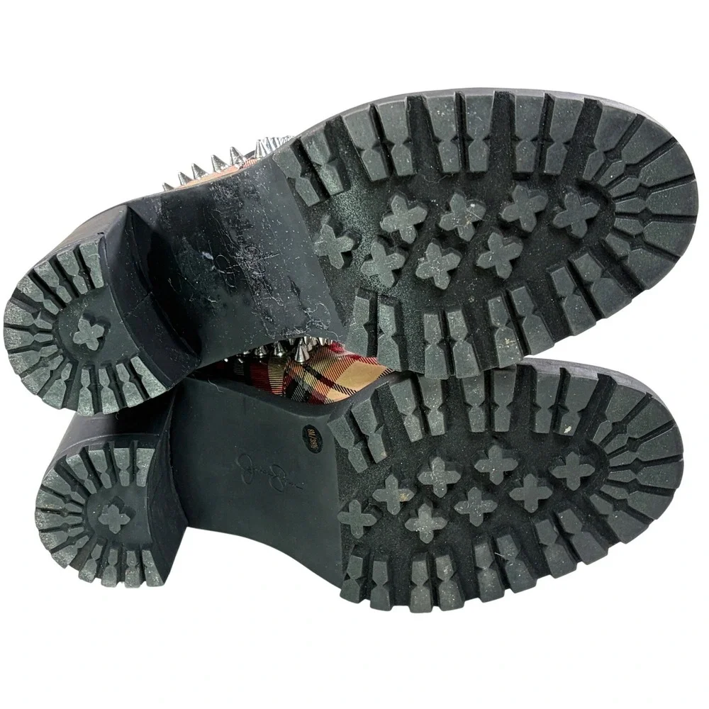 Jessica Simpson DEMMIE Plaid Studded Chelsea Booties Women 8M Spike Lug Sole